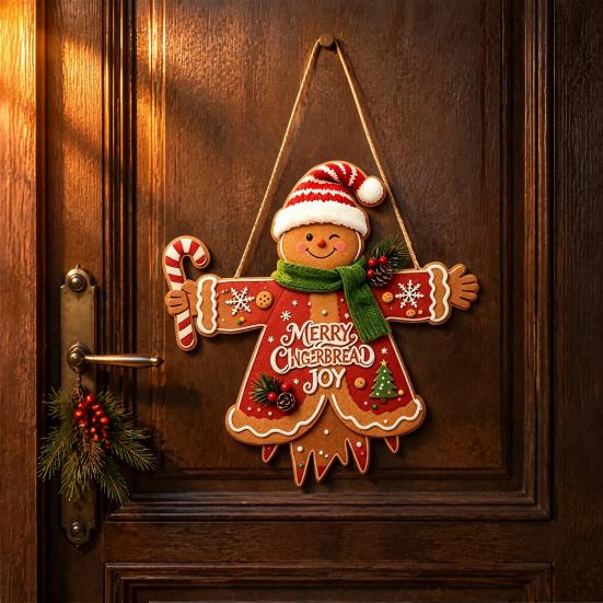 Seasonal Party Supplies Wooden Christmas Hanging Pendant, Cartoon Welcome Sign for Front Door, Holiday Shop Decorations Wall Decor with Cute