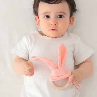 Soft Baby Wooden Hand Grasp Toy Natural Wooden Sensory Toy Newborn Teething Ring Bracelet Rattle Rabbit Ears Chewing Appease Toy