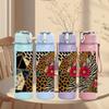 1 PZ Borraccia Sportiva in Plastica da 750 ml con Texture Animalier Floreale, Tappo Flip con Cannuccia Anti-Goccia per Sport, Ufficio, Uso Domestico