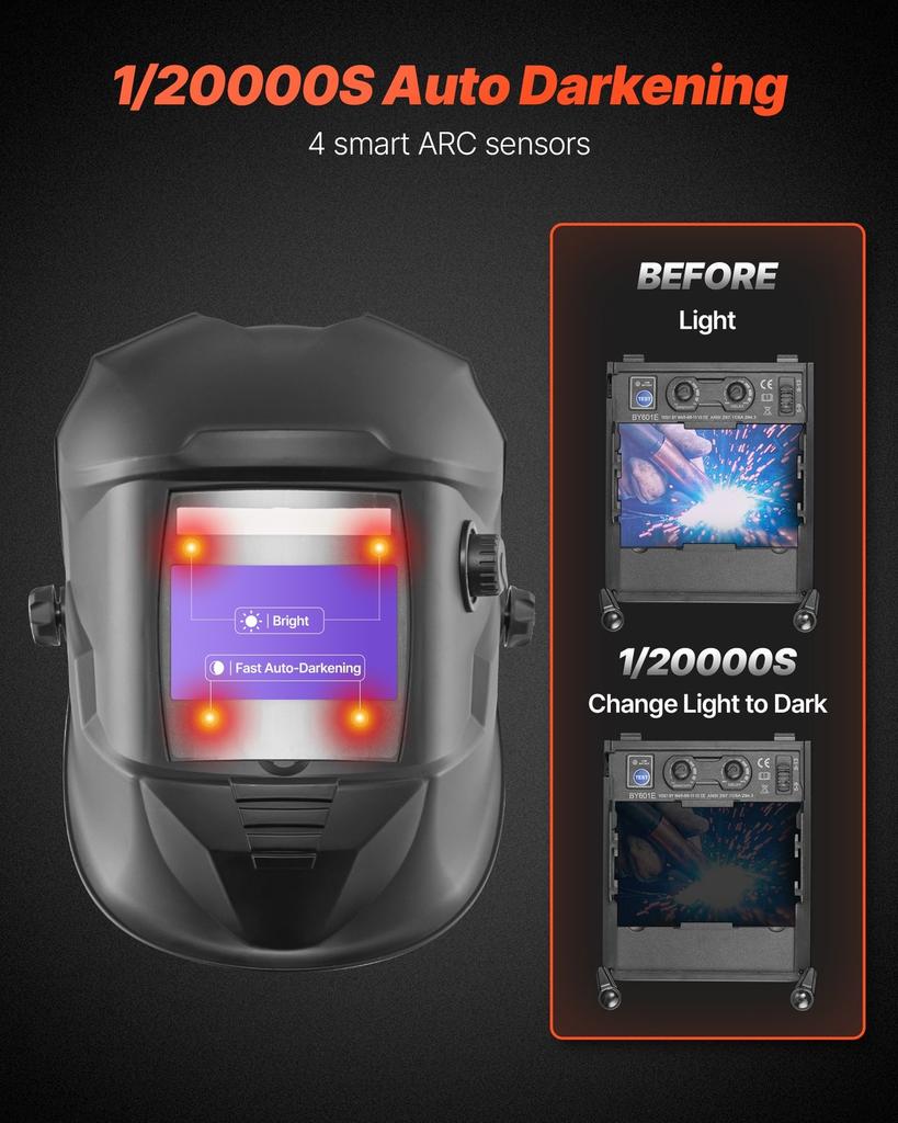 Welding Helmet Auto Darkening, 100 X 59.4 Mm True Color Welding Hood, Solar-Powered Welder Mask with 4 Arc Sensors, Wide Shade 4/5-9/9-13 for TIG MIG