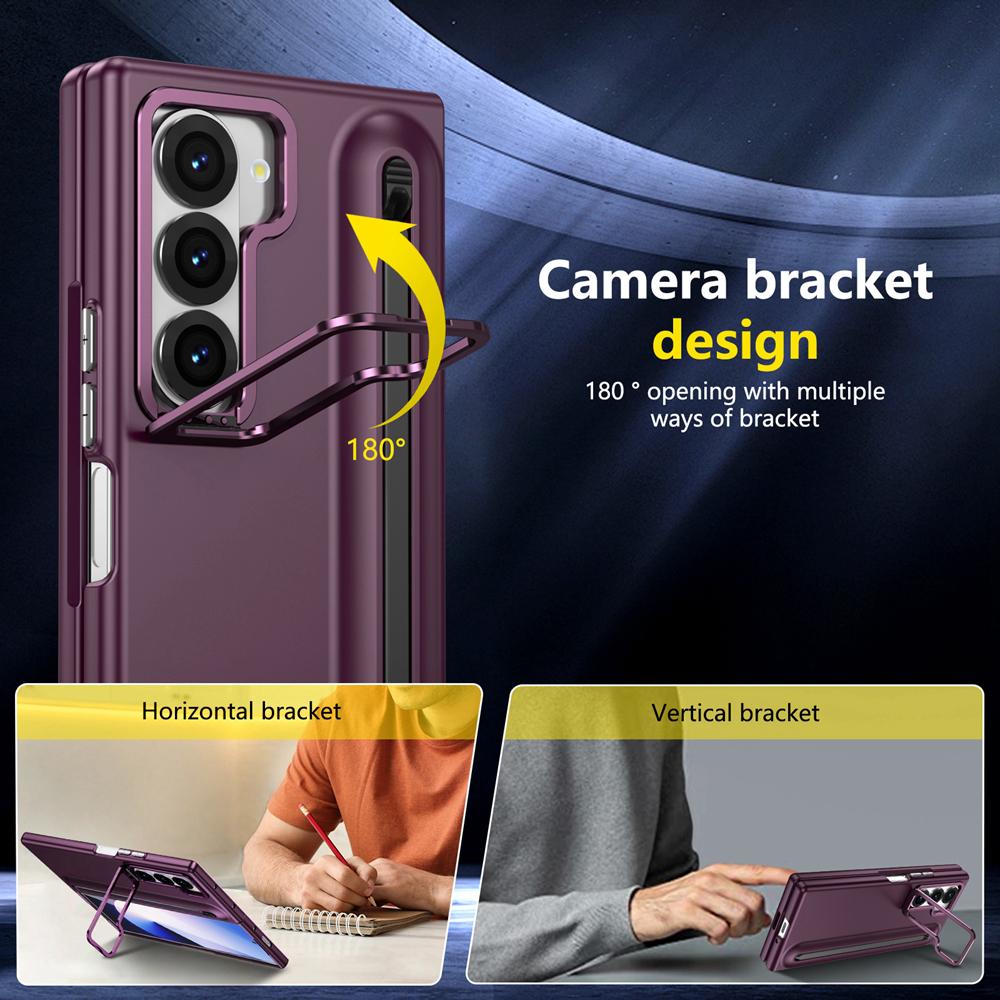 KEYSION with Touch Pen Case for Samsung Galaxy Z Fold 6 5 5G Hard PC Kickstand Phone Cover With Tempered Glass Screen Protector