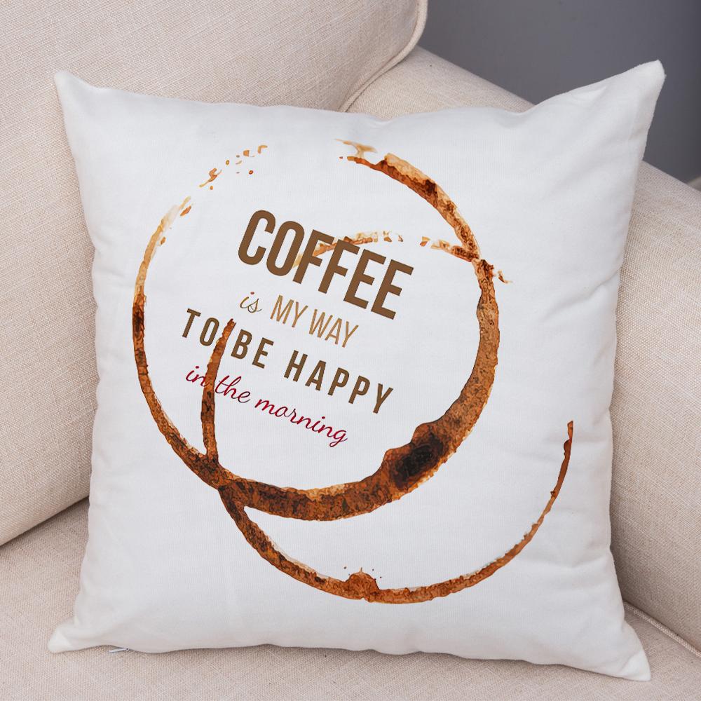 Coffee Theme Cushion Cover Artistic Coffee Stain Ring Print Soft Fabric Living Room Sofa Home Decor Pillow Case