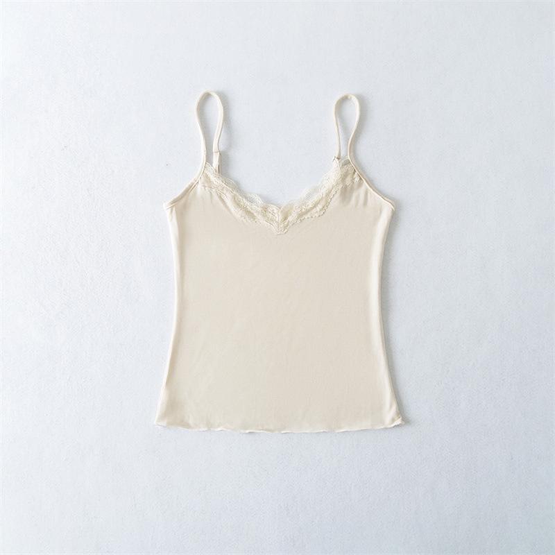 Women's Sexy Lace Camisole & Deep V-Neck T-Shirt Two-Piece Set