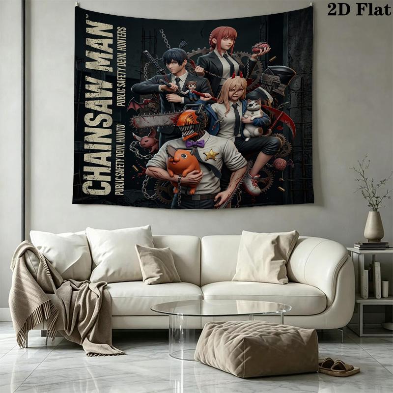 Chainsaw Man Wandteppich Ästhetisches Wandbehang Gedruckter Stoffdecke Dekorative Wandteppiche Für Schlafzimmer Wohnzimmer Heimdekoration