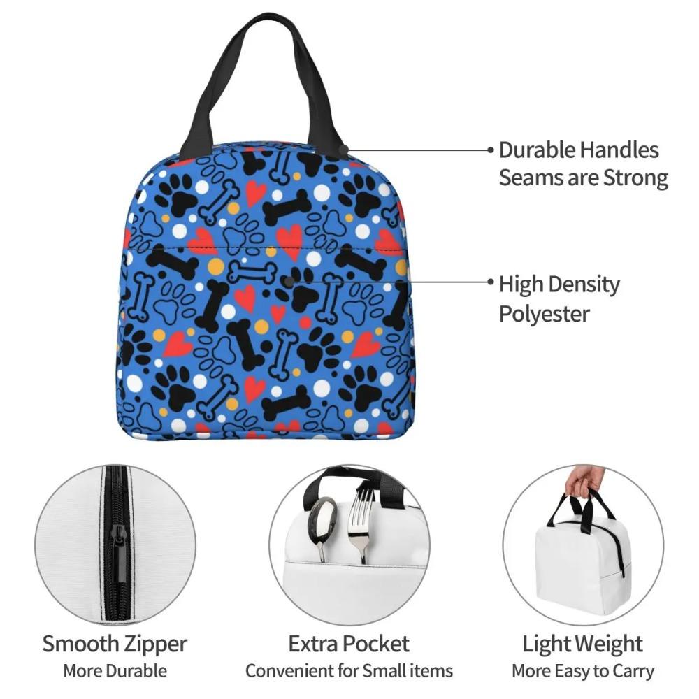 Paw And Bones Pattern Insulated Lunch Bag for Women Children Portable Food Boxes Thermal Lunch Box Tote