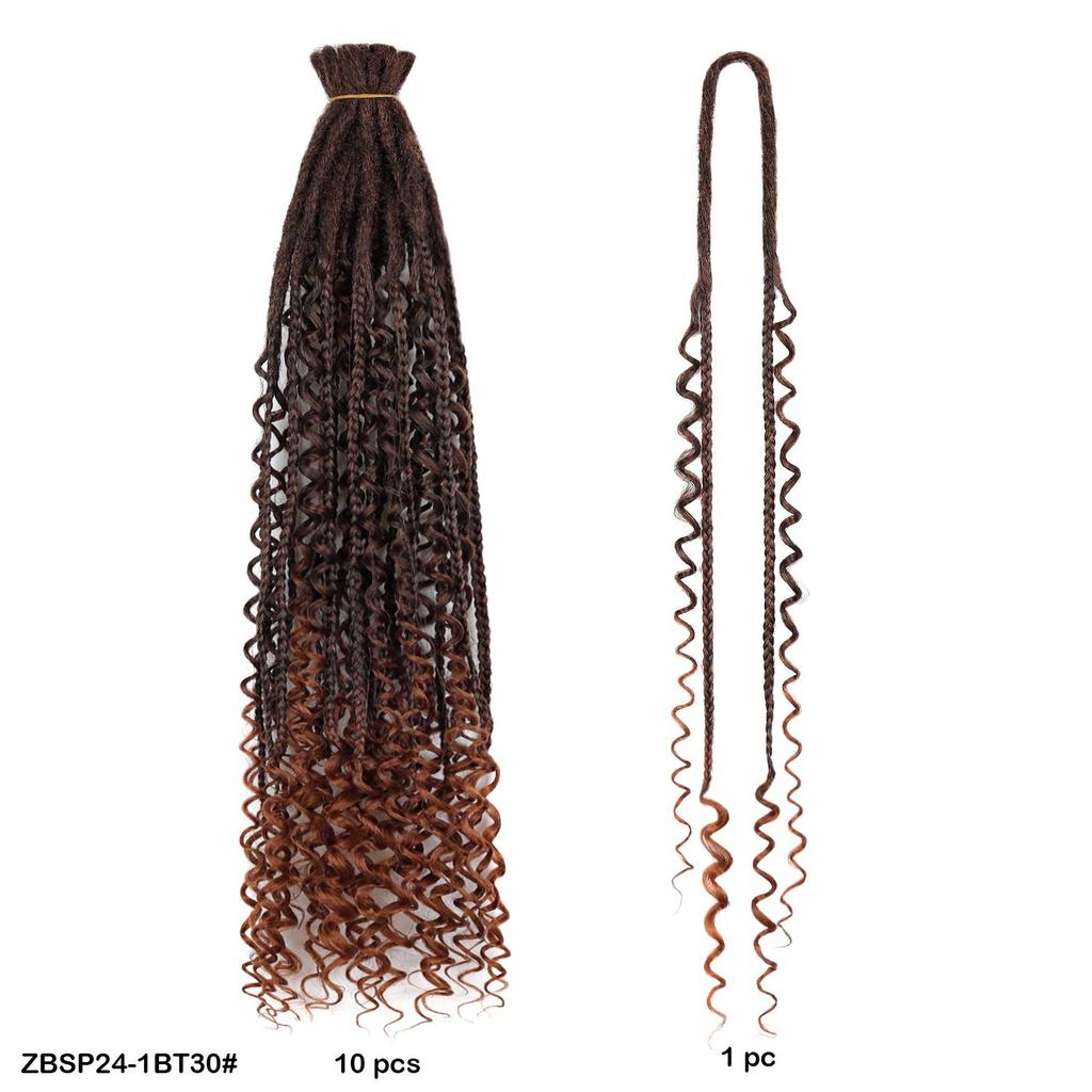 10 Stück/Los Häkelhaar Afro Göttin Böhmische Box Braids 24 Zoll Gehäkelte Box Braids mit River Locs Lockigen Enden Haar Synthetische Zöpfe