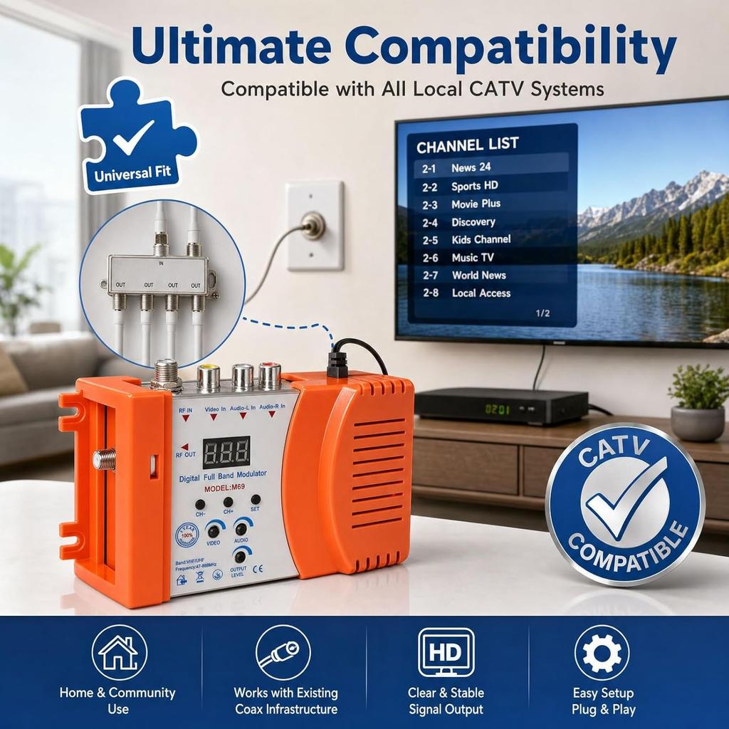 Modulator Converter, Weytoll Compact Modulator, Audio Video TV Converter, Demodulator Adapter w/Antenna in/Out & Channel Switch Signal Amplifier