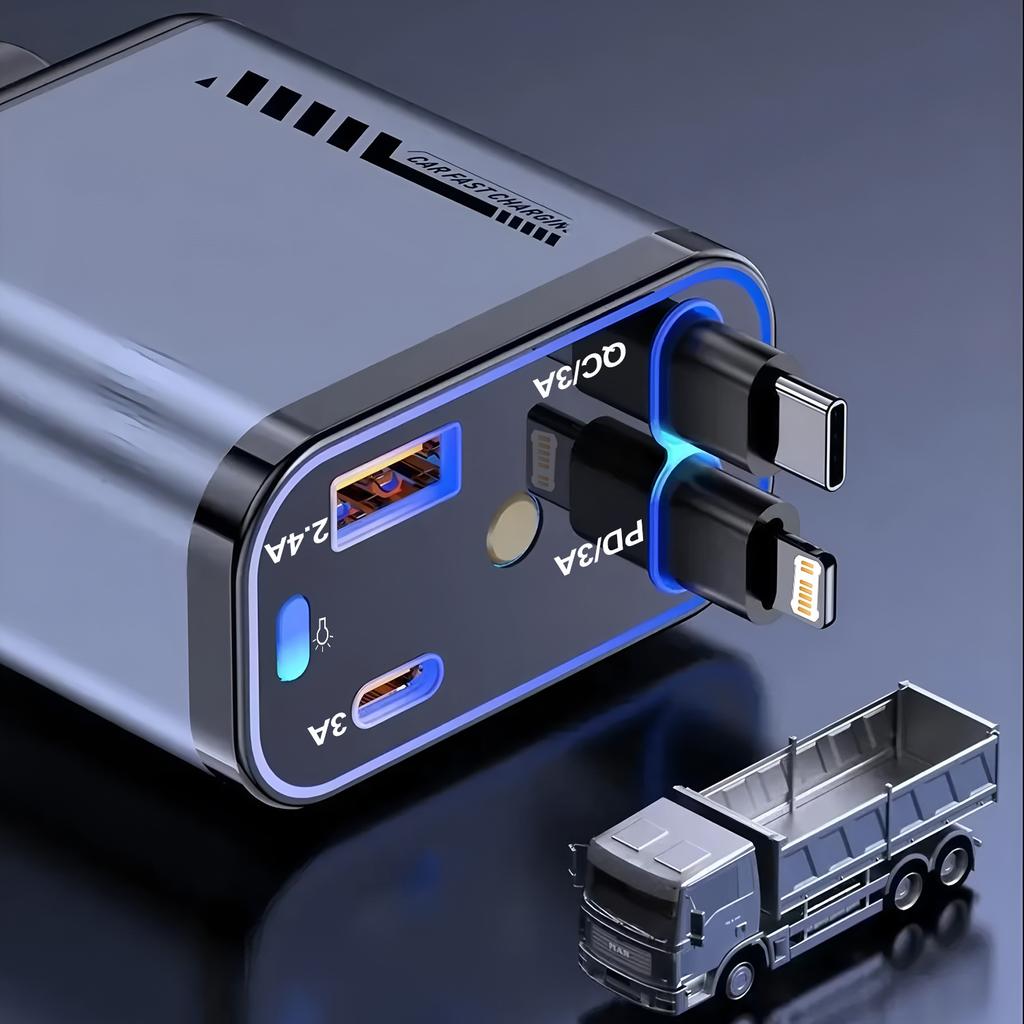 Super Fast Charger Car Charger with Cable & Type-C USB-A Port & Star Top Projection Applicable to Most Electronic Devices