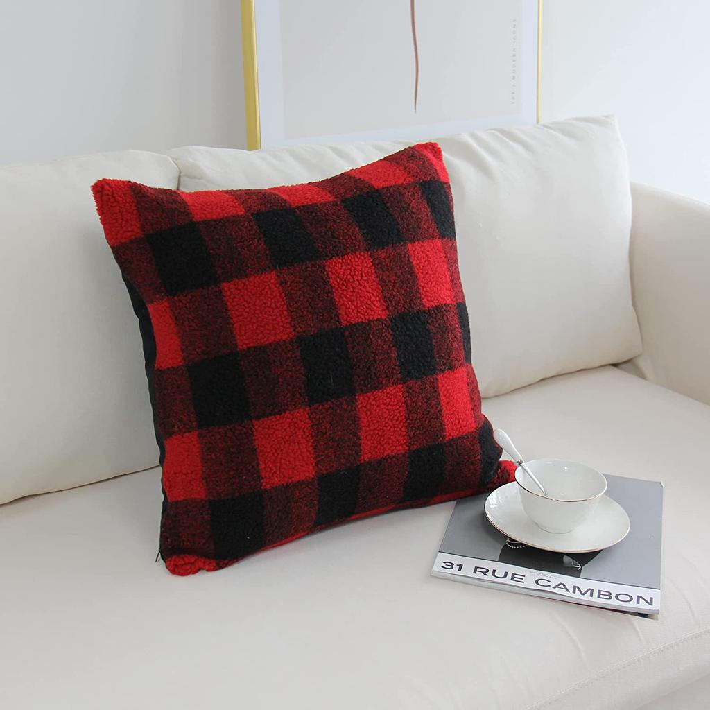 Schachbrett-Kissen, Schwarz-Weiß karierter Kissenbezug, Handwärmer für Wohnzimmer, Plüschkissen, Sofakissen, Lendenkissen