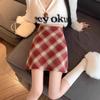Women's High-Waist Retro A-Line Woolen Plaid Skirt - Autumn/Winter Slim Fit Short Skirt
