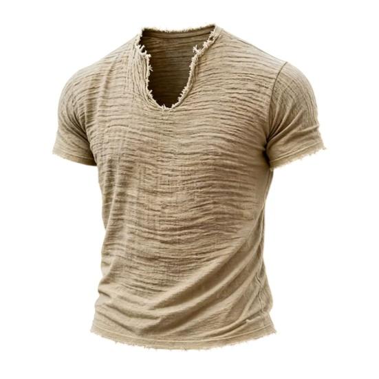 

Men Fringed T-shirt Retro V-Neck Short Sleeve T-shirt Stylish Frayed Summer Tee for Party Beach Holiday Gym XXXL абрикосовый