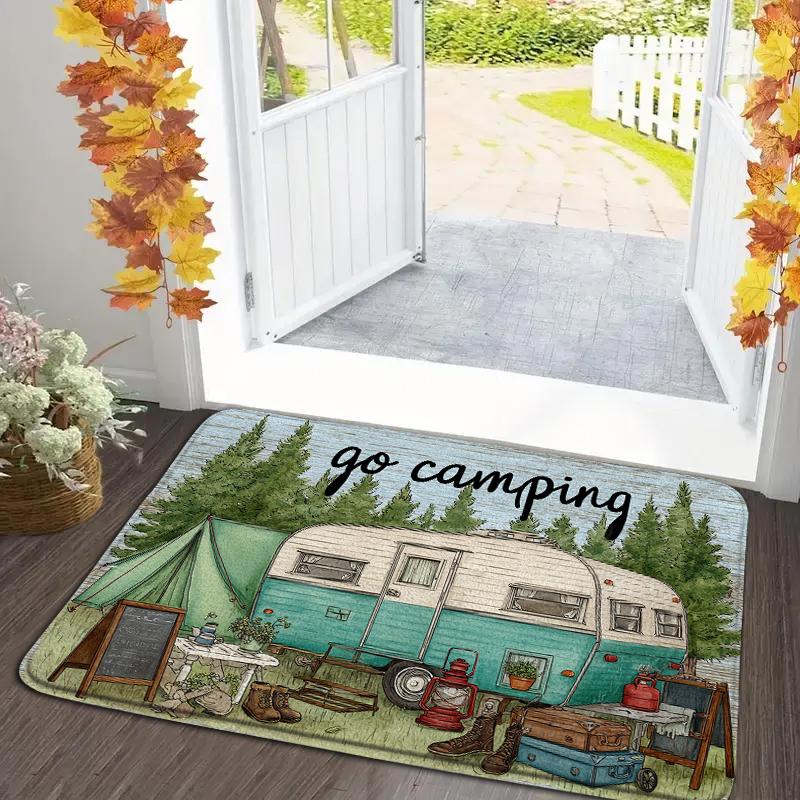 Happy Camper Fußmatte Eingangsbereich Erde Reibende Fußmatte Kristall Samt Badezimmer Saugfähige Bodenmatte Anti-Rutsch-Matte Dekorationsmatte