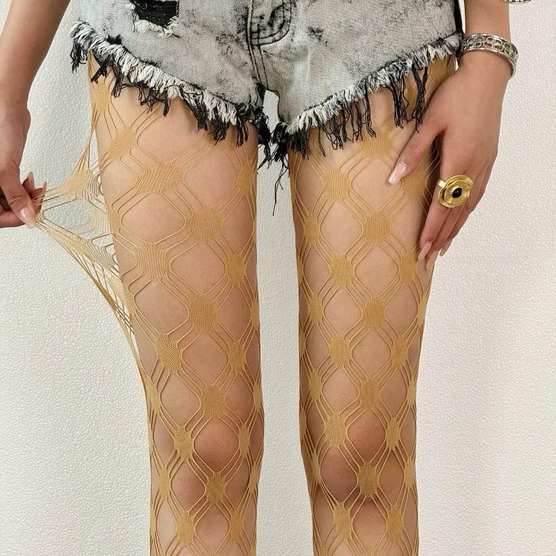 Women's Sexy Three-line Diamond Check Fishnet Tights Summer Thin Version Breathable Highly Elastic Holey Anti-hook Pantyhose