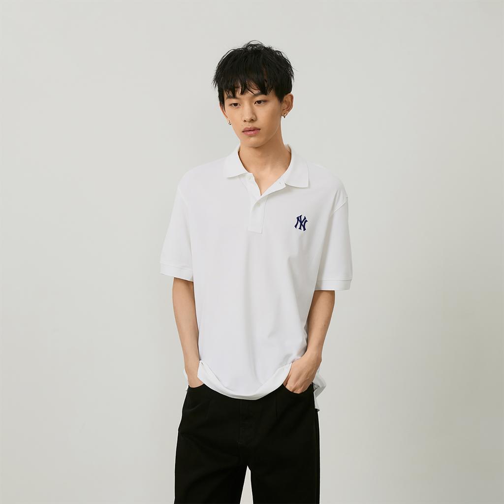 New MLB New York Yankees MLB Basic Logo SS24 Polo Shirt Unisex Ivory 3APQB0143-50IVS