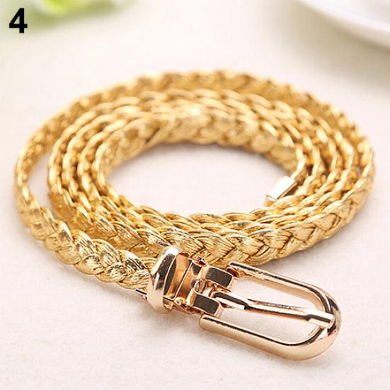 Women Braided PU Leather Narrow Thin Buckle Strap Waist Belt All-Match Waistband