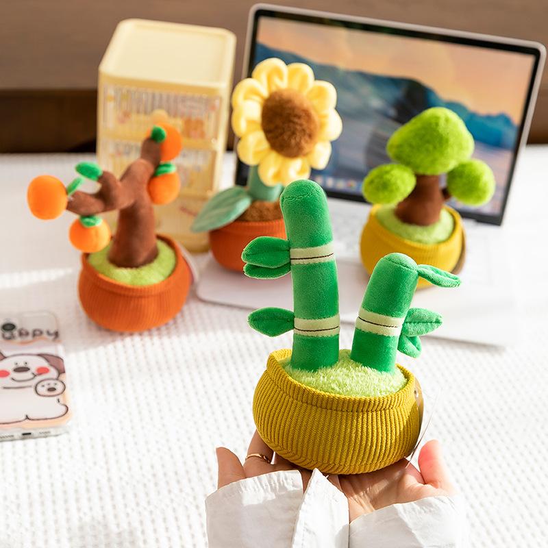 Simulation fragrance plush potted persimmon sunflower bamboo fortune tree doll living room office ornament gift female