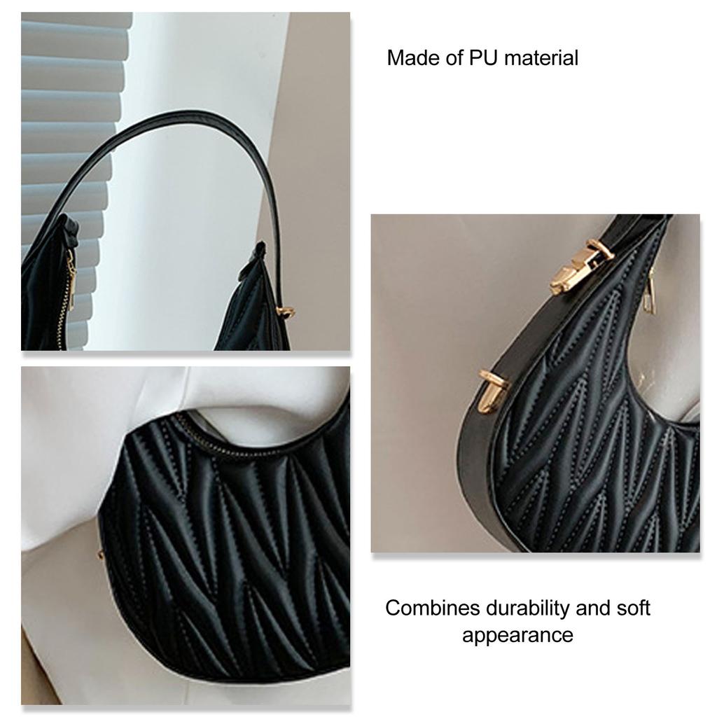 Damen PU-Leder Achseltasche Modisch Leicht Reißverschluss PU Umhängetasche Geldbörse Handtasche Schwarz Einheitsgröße