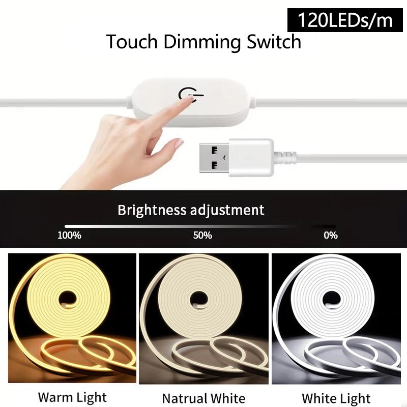 5V Neon LED Strip Light USB Powered Flexible Waterproof Silicone Tape with Touch/Hand Sweep Sensor Bedroom Hallway DIY Decor