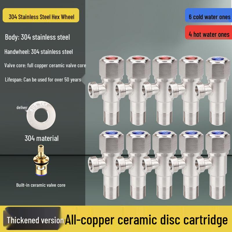 304 Stainless Steel Angle Valve for Cold/Hot Water, Universal 4-Point Household Stop Valve for Water Heaters and Toilets
