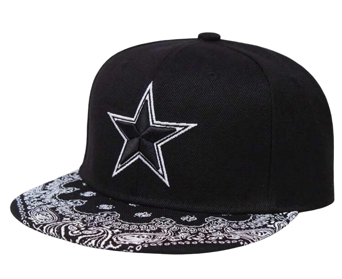 

Sproutsy Men s Snapback Baseball Cap, Outdoor Hat, Streetwear, Paisley Star Design (Black)