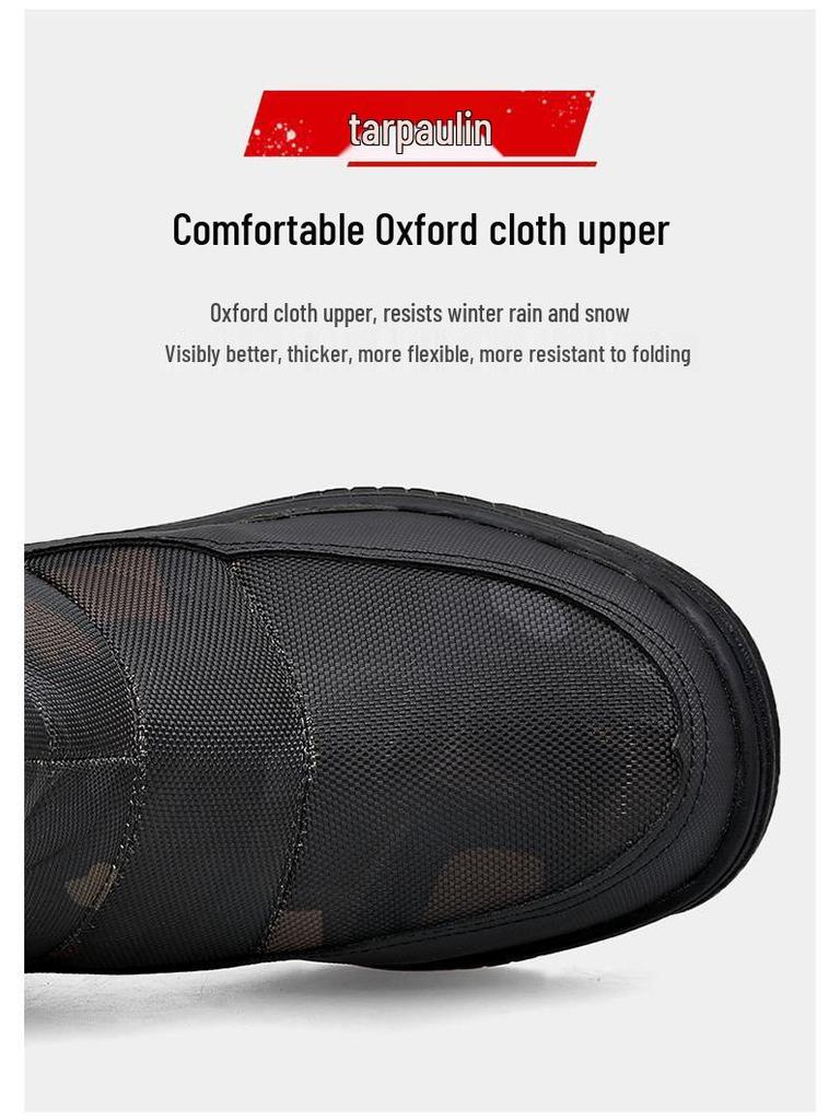 Men's Black High-Top Winter Snow Boots - Thickened, Non-Slip, Warm Cotton, With Zipper