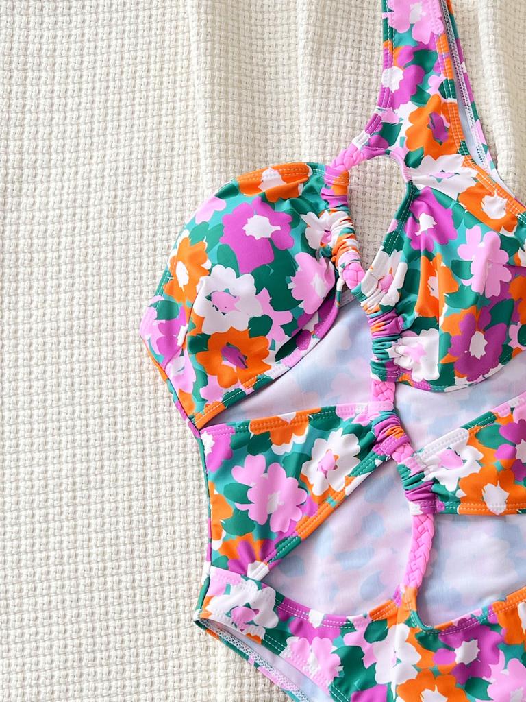 Strój kąpielowy damski z nadrukiem na jedno ramię, seksowny, wycięty, bandażowy, jednoczęściowy, bikini, kostiumy kąpielowe