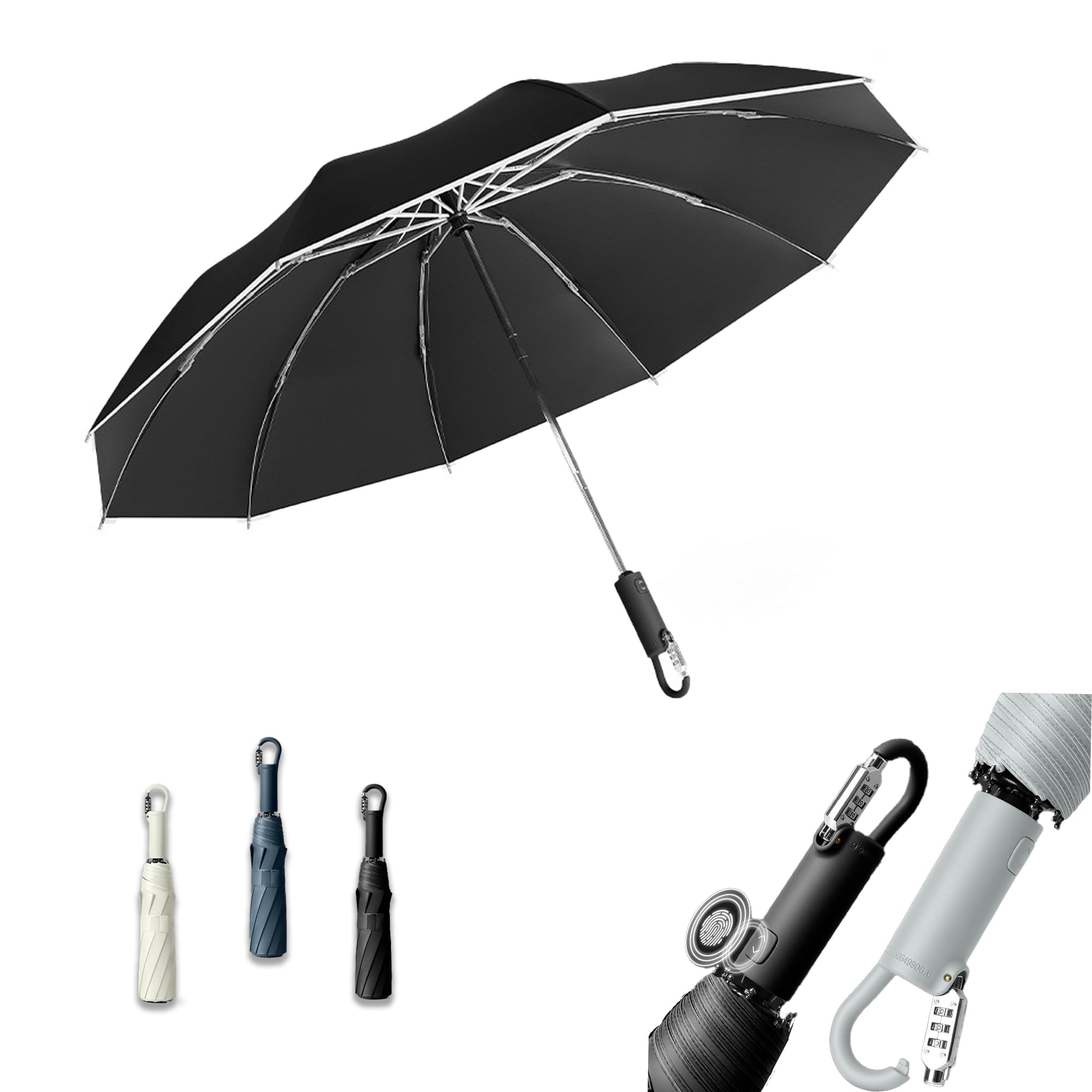 

Зонт-автомат складной Queen Flower с PIN-кодом 10 Подходит для дождя или сильной воды, УФ-излучения, Жара Идеально подходит для дождливой и тайфунной погоды Блокировка, Одно касание чёрный