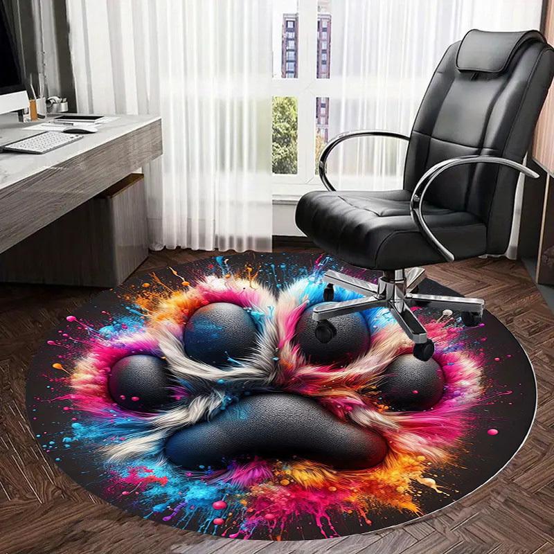 1pc Colorful Paw Print Round Carpet, Made of Polyester,Perfect for Decorating Office Chairs, Living Rooms,Vibrant Decorative Rug