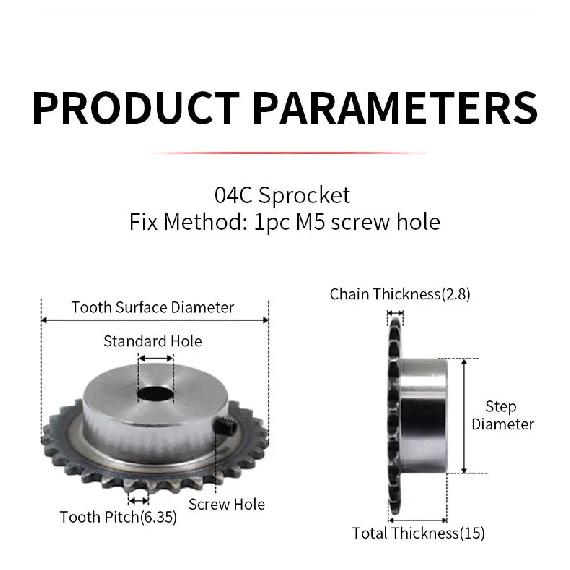 1pc 04C 2Pitch 15mm Height 10 Teeth Standard Sprocket 6/8/10mm Bore With M5*1 Setscrew Hole Ready To Install