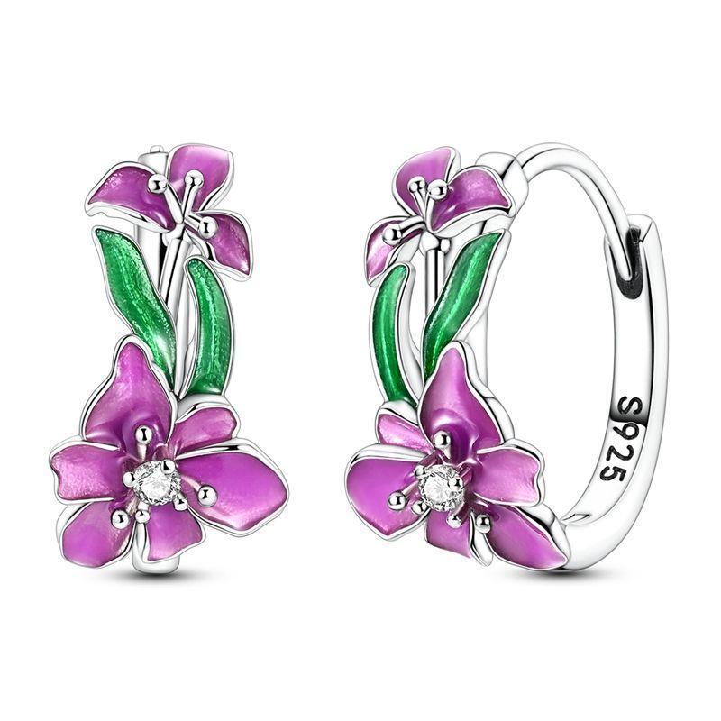 Luxury 925 Silver Pink Bowknot Stud Earrings Diamond Flower Heart Hoop Earrings for Women Sweet Fine Jewelry Gift