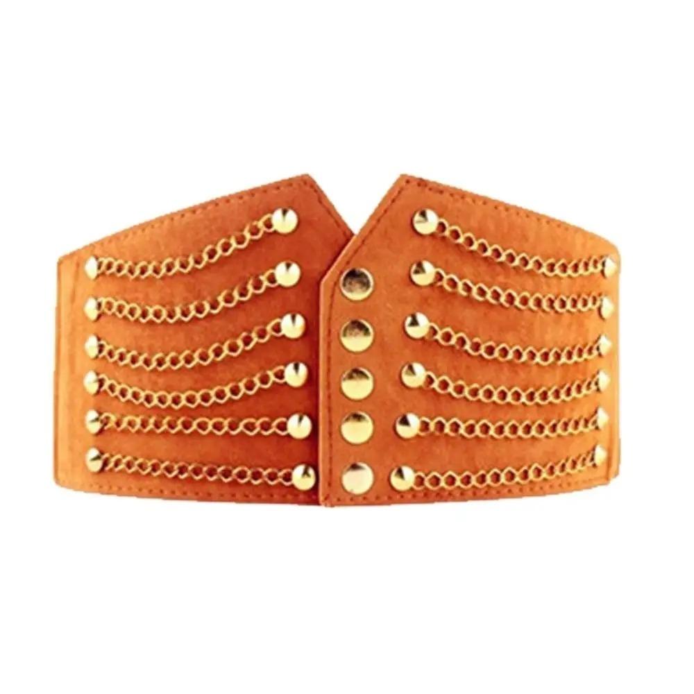 Punk Style Chain Rivet Corset Belt Stretchy Elastic Elastic Waistband Top Decorated коричневый