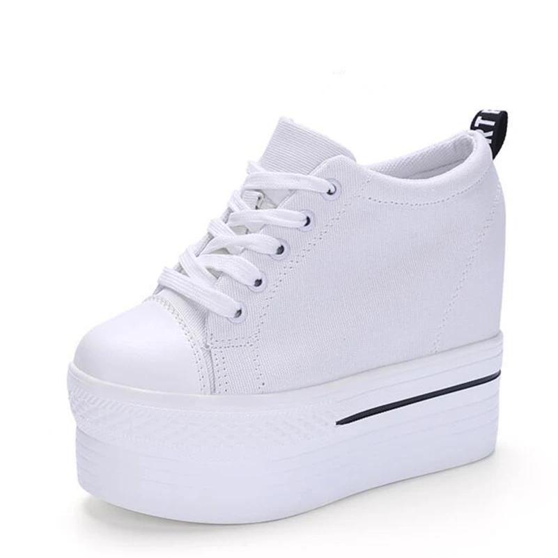 Fashion Wedges Canvas Shoes Woman Platform Vulcanized Shoes Hidden Heel Height Increasing Casual Shoes female chaussure femme