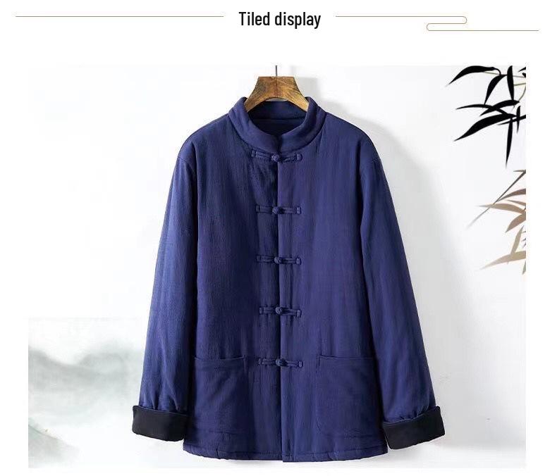Unisex Chinese Style Quilted Tang Jacket - Winter Cotton-Padded with Stand Collar, Turned-Up Sleeves, and Frog Buttons