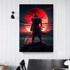 Poster Samurai Japonia Estetic Colorat Anime Dragon Soare Roșu cu Samurai Negru Pictură pe Pânză Artă de Perete Cameră Copii Decor Acasă
