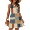 Women's Fashion Casual Summer Cupless Bag V-neck Vintage Color Block Stitching Print Dress Beach Sundress