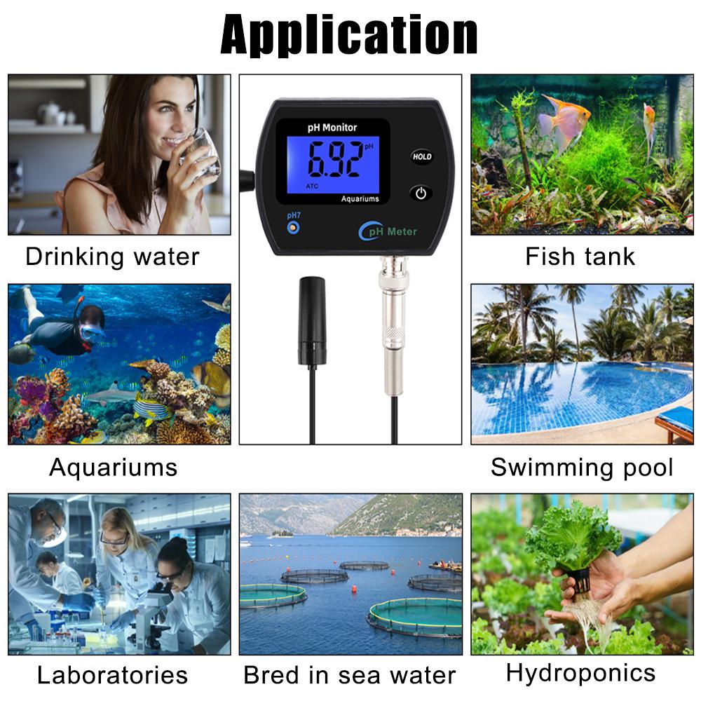 PH Meter Acidometer LCD Display Water Quality Monitor Test Gauge Multi-parameter For Aquarium Laboratory EU US Plug Tester