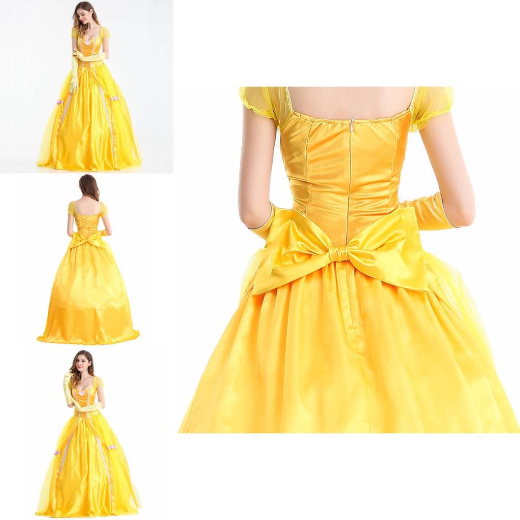 Elegantes gelbes Ballkleid mit mehreren Lagen für Erwachsene, Die Schöne und das Biest Belle Kostüm
