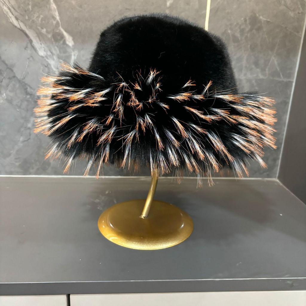 Große Plüsch-Mongolenmütze aus Kunstwaschbärfell für Herbst/Winter - Dick, warm, Fischerdesign mit flachem Oberteil
