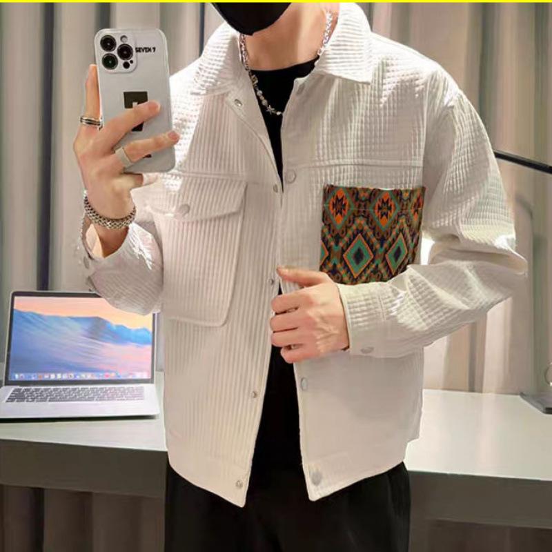 

Весенне-осенняя вафельная куртка мужская куртка с карманами 4XL белый