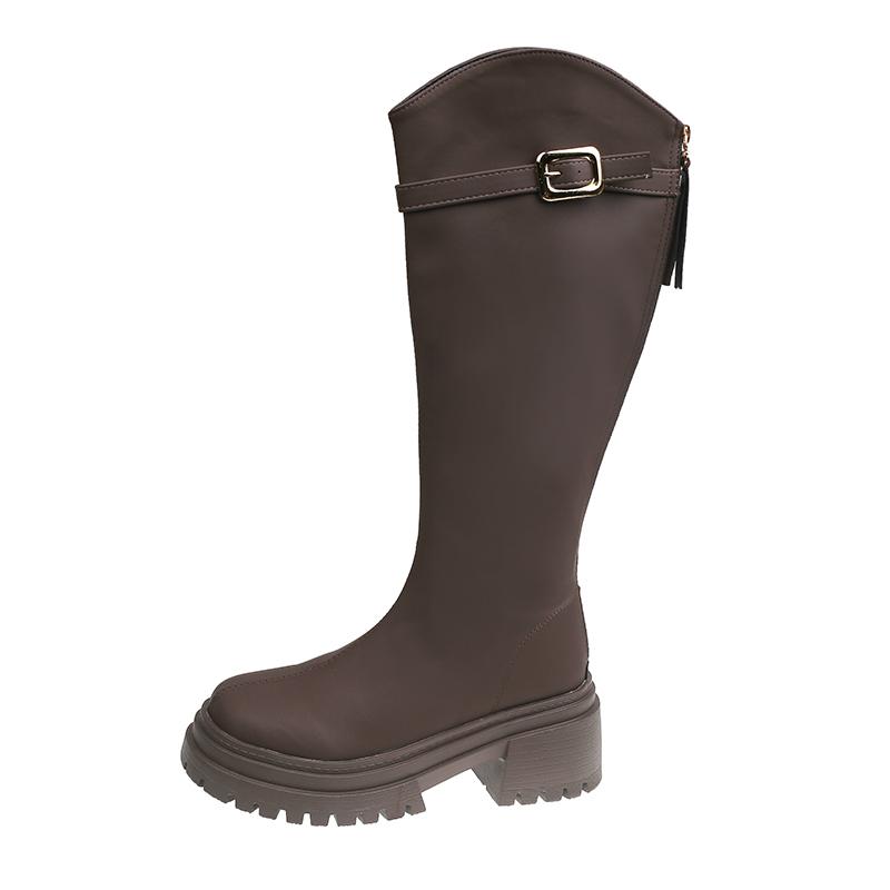 Fashionable New Sexy Plus Size Thick Soled Women's Boots  In Winter Round Toe Square Heel Casual Knight Boots