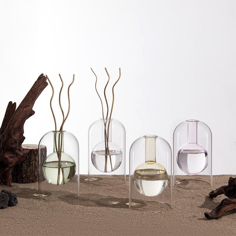 Transparent Double-layer Glass Vase Scented Bottle Candlestick Incense Base Terrarium Flower Vase Home Decoration Accessories