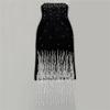 European Strapless Beaded Bandage Dress with Elegant Tassels