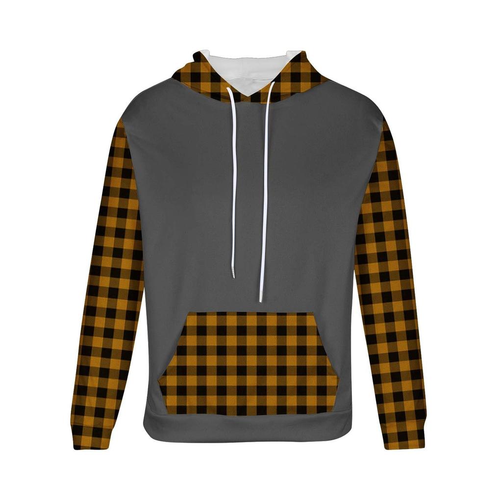 Men's Checked Casual Hooded Drawstring Hoodie Pullover