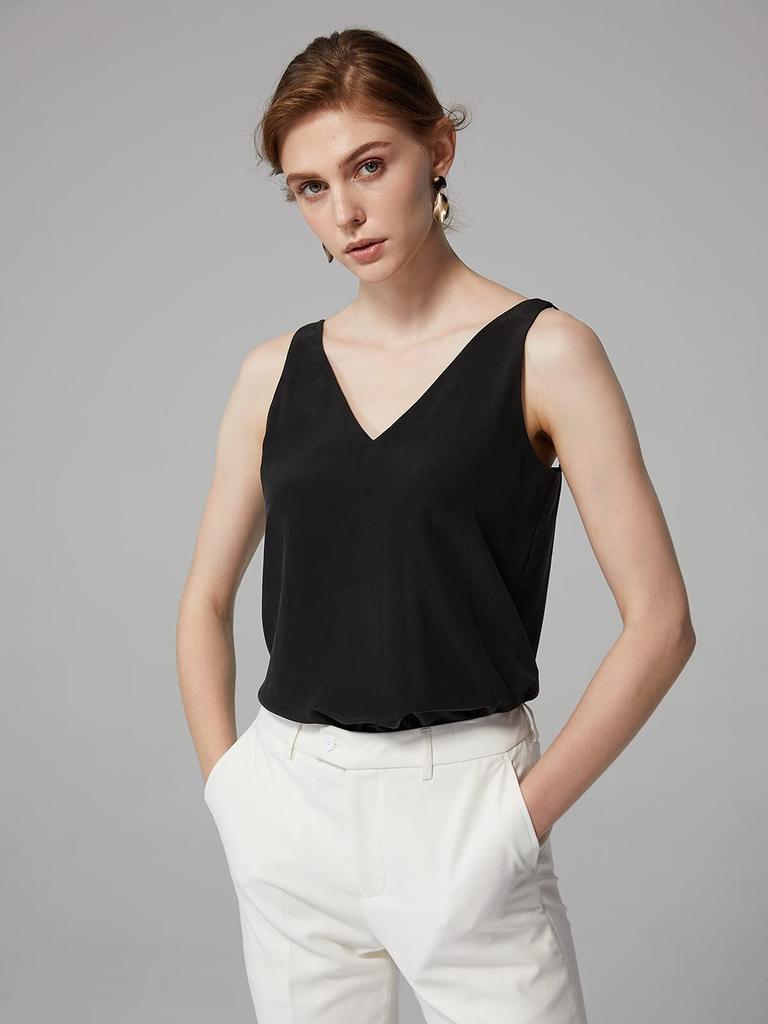 Janeouli Tank Black Women's Top, Camisole, Underwear, V-Neck, Comfortable, Breathable, Stretchy, Basic, Polyester,
