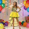 4Pcs Bees Costume Kits Adult Honeybee Costume Bees Tentacle Headband Tutus Dress Bees Wing for Halloween Cosplay Party