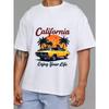 California Journey T Shirt White Classic Car Palm Tree Sunset Design Enjoy Your Life Graphic Printfor Men Summer Outfit Streetwear Fashion