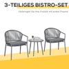 Garden Furniture Set, 2 Chairs & 1 Table with Glass Top, Rattan Look, Weatherproof, Metal Frame, Grey