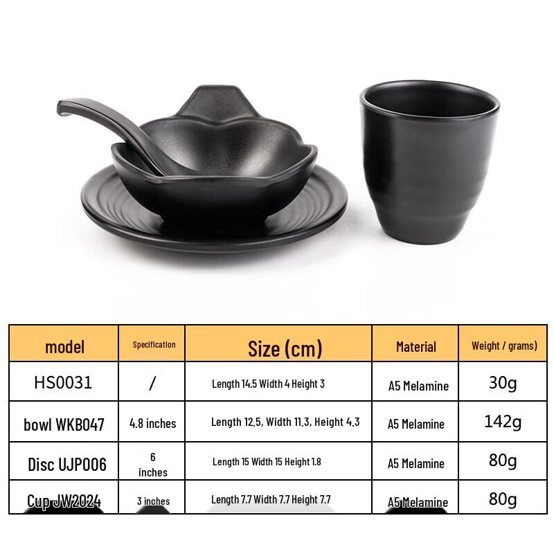 Jiuyue Mei Black Melamine Restaurant Dinnerware Set