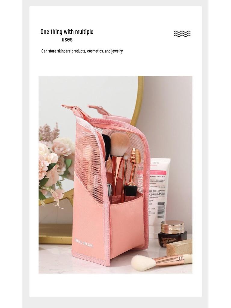 Minimalist Portable Makeup Bag with Visible Storage for Eyebrow Pencil, Eyeshadow, Brush, and Lipstick - Large Capacity