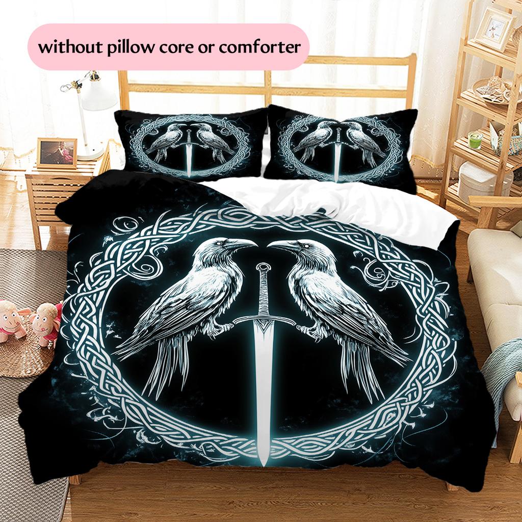 Bird and Sword Pattern Bedding Quilt Set Home Decoration Gift (1 * duvet cover + 2 * pillowcase without core)
